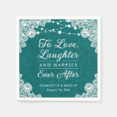 ティール(緑がかった色)はナプキンの後結婚ずっと幸せに スタンダードカクテルナプキン (正面)