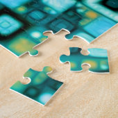 ティール（緑がかった色）はパターンを平方します ジグソーパズル (側面)