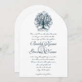 ティール（緑がかった色）は愛の根を渦巻結婚く 招待状 (正面/裏面)