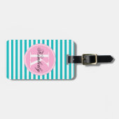 ティール（緑がかった色）はBubblegumのピンクのモノグラムと縞で飾ります ラゲッジタグ (正面横)