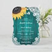 ティール（緑がかった色）ひまわりウッドフローラレース結婚ズ 招待状 (スタンド正面)