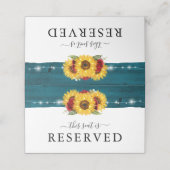 ティール（緑がかった色）ひまわりバラ結婚予約のテーブルシンボルや象徴 プレイスカード (外部開封)