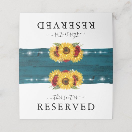 ティール（緑がかった色）ひまわりバラ結婚予約のテーブルシンボルや象徴 プレイスカード (外部開封)
