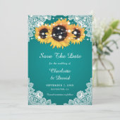 ティール（緑がかった色）ひまわり保存の日付カード セーブザデート (スタンド正面)