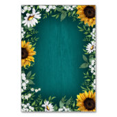 ティール（緑がかった色）ひまわり素朴の結婚国のカード テーブルナンバー (裏面)