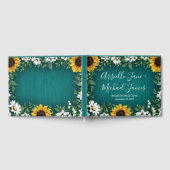 ティール（緑がかった色）ひまわり素朴カントリーウェディングゲストブック ゲストブック (全面)