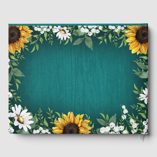 ティール（緑がかった色）ひまわり素朴カントリーウェディングゲストブック ゲストブック (裏面)