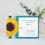 ティール(緑がかった色)ひまわり素朴国ウェディングRSVPカード 出欠カード (スタンド正面)