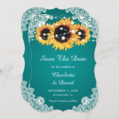 ティール（緑がかった色）ひまわり結婚の セーブザデート (正面/裏面)