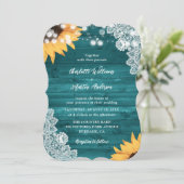 ティール（緑がかった色）ひま素朴フラワーウッドフローラレース結婚ズ 招待状 (スタンド正面)