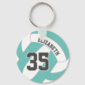 ティール（緑がかった色）または任意の色w白い女の子バレーボール キーホルダー (正面)