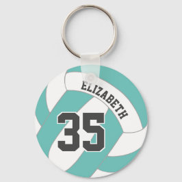 ティール（緑がかった色）または任意の色w白い女の子バレーボール キーホルダー