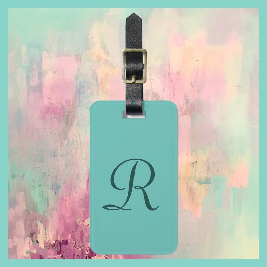 ティール（緑がかった色）または選択カラーモノグラムミニマルバッグ ラゲッジタグ
