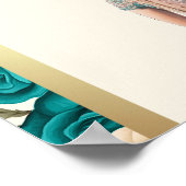 ティール（緑がかった色）アイボリーフローラAnand Karaj結婚のウェルカムサイン ポスター (角)