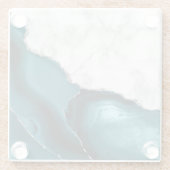 ティール（緑がかった色）アガテシルバーグリッターホワイトフェイク大理石 ガラスコースター (裏面)