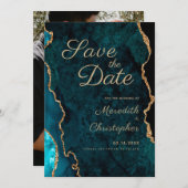 ティール（緑がかった色）アガテ写真結婚式の日付を保存 セーブザデート (正面/裏面)