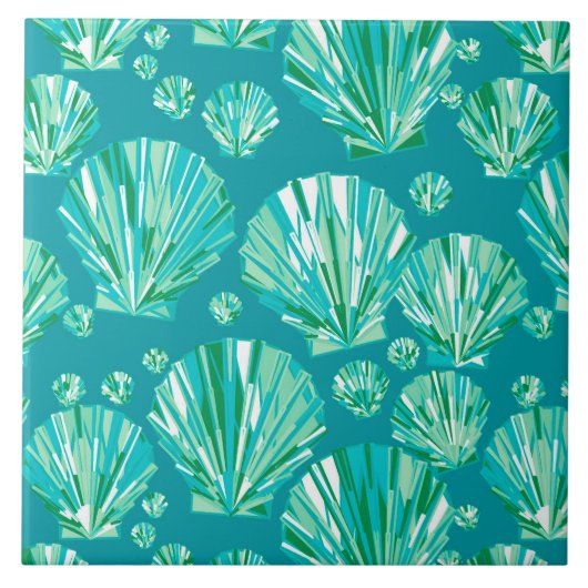 ティール（緑がかった色）、アクアおよびターコイズシーシェル タイル (正面)