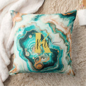 ティール(緑がかった色)アクアアガテゴールデンカスタムモノグラモダンム クッション (ブランケット)