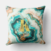 ティール(緑がかった色)アクアアガテゴールデンカスタムモノグラモダンム クッション (裏面)
