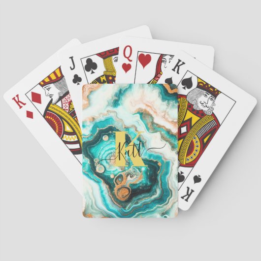 ティール(緑がかった色)アクアアガテゴールデンカスタムモノグラモダンム トランプ (裏面)