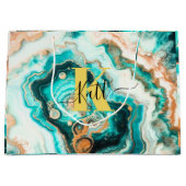 ティール（緑がかった色）アクアアガテゴールデンカスタムモノグラモダンム ラージペーパーバッグ (正面)