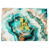 ティール（緑がかった色）アクアアガテゴールデンカスタムモノグラモダンム ラージペーパーバッグ (裏面)