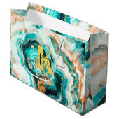 ティール（緑がかった色）アクアアガテゴールデンカスタムモノグラモダンム ラージペーパーバッグ (正面アングル)