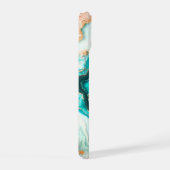 ティール(緑がかった色)アクアアガテゴールデンカスタムモノグラモダンム iPhone 15ケース (右側面)