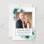 ティール（緑がかった色）&アクアウォーターカラーボホバラ&フォト結婚ズ セーブザデート (正面)