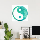 ティール（緑がかった色）アクアウォーターカラー陰陽道教バランス ポスター (ホームオフィス)