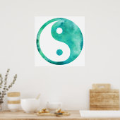ティール（緑がかった色）アクアウォーターカラー陰陽道教バランス ポスター (キッチン)