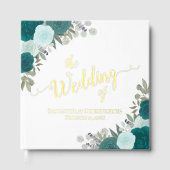 ティール(緑がかった色)&アクアエレガントボホシックバラフォイル結婚ズ ゲストブック (正面)