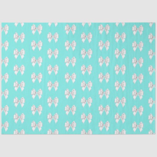 ティール（緑がかった色）アクアガーリーブルーティファニーテーマホワイトボウ 薄葉紙 (正面)