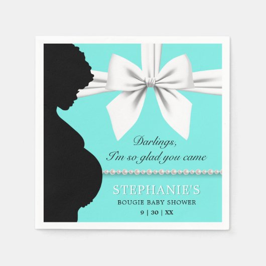 ティール（緑がかった色）アクアグラムエスニックエレガントティファニーベビーシャワー スタンダードカクテルナプキン (正面)