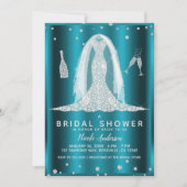 ティール（緑がかった色）アクアグラムダイヤモンド結婚ズドレスブライダルシャワー 招待状 (正面)