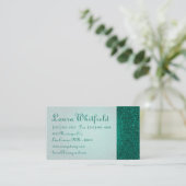 ティール(緑がかった色)アクアグリッターシークインディスコグリッツビジネスカード 名刺 (スタンド正面)