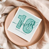 ティール(緑がかった色)アクアグリッタースクリプトスウィート16誕生日 スタンダードカクテルナプキン