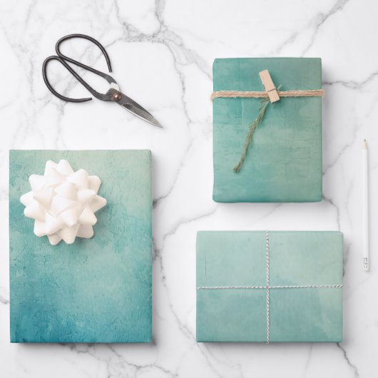 ティール（緑がかった色）アクアグリーンテクスチャ ラッピングペーパーシート (正面)