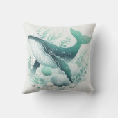 ティール（緑がかった色）アクアグリーンハンバッククジラ海洋生物 航海の クッション (裏面)