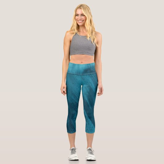 ティール（緑がかった色）アクアグリーンブルー抽象芸術アート カプリレギンス (正面)