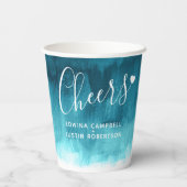 ティール(緑がかった色)アクアグリーンブルー抽象芸術結婚の紙カップ 紙コップ (裏面)