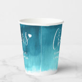 ティール(緑がかった色)アクアグリーンブルー抽象芸術結婚の紙カップ 紙コップ (右)