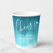 ティール(緑がかった色)アクアグリーンブルー抽象芸術結婚の紙カップ 紙コップ (正面)