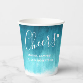 ティール(緑がかった色)アクアグリーンブルー抽象芸術結婚の紙カップ 紙コップ