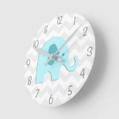 ティール(緑がかった色)アクアグレーエレファント子供部屋ウォールクロック ラウンド壁時計 (傾斜)