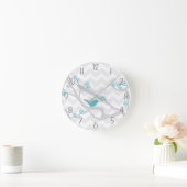 ティール（緑がかった色）アクアグレーバードオンブランチ子供部屋ウォールクロック ラウンド壁時計 (ホーム)