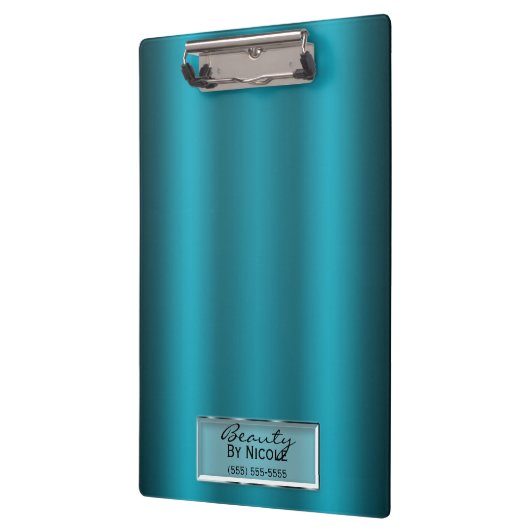 ティール（緑がかった色）アクアシャインシエレガントックグラムパーソナライズされた クリップボード (左)