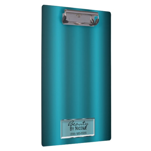 ティール（緑がかった色）アクアシャインシエレガントックグラムパーソナライズされた クリップボード (右)