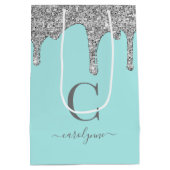 ティール（緑がかった色）アクアシルバースパークルグリッタードリップスモノグラム ミディアムペーパーバッグ (裏面)