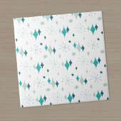 ティール（緑がかった色）、アクアスターバストミッドセンチュリーパタモダンーン タイル